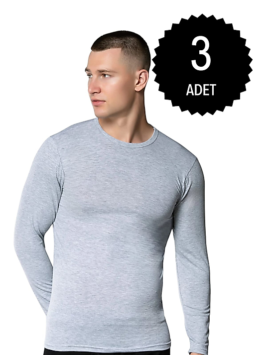 Gümüş 4022 Erkek Likralı Uzun Kol Fanila Atlet Gri 3 lü Paket