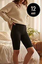 Sıla Sella 113 Kadın Viskon Siyah Kısa Diz Üstü Tayt 12'li Paket