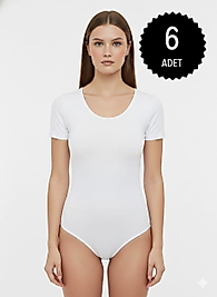 Sıla Sella 203 Viskon Yarım Kol Beyaz Body 6'lı Paket