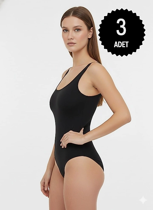 Sıla Sella 210 Viskon Kalın Askı Siyah Body 3'lü Paket