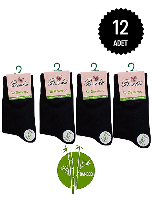Berka Kadın Bambu Dikişsiz Soket Çorap Siyah 12'li Paket