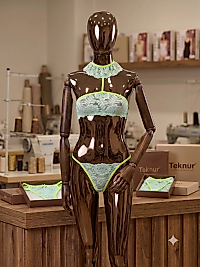 Teknur 7884 Mint Yeşili Neon Şeritli Boyunluklu Dantel Fantazi İkili Takım Standart Beden