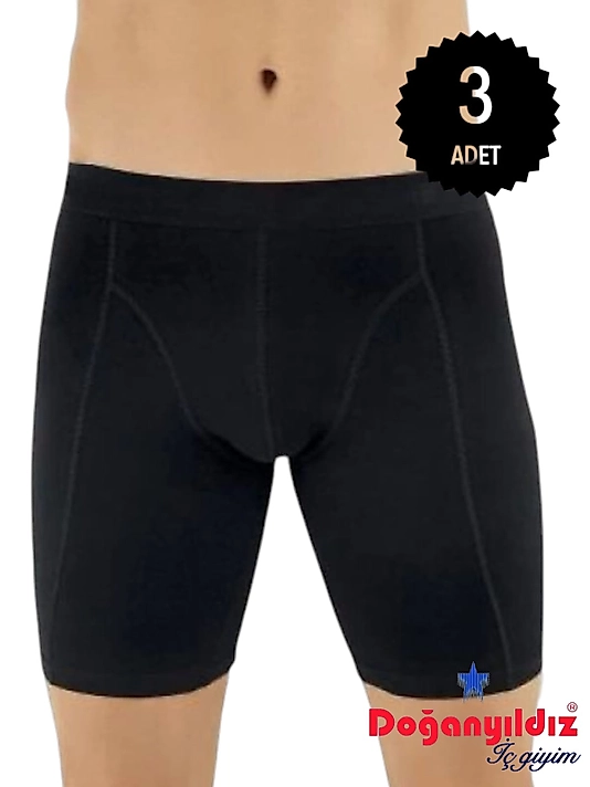 Doğan Yıldız 2831 Likralı Vücudu Saran Uzun Boxer Siyah 3 lü Paket
