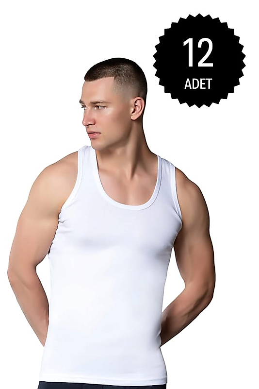 Gümüş 3002 Ribana (likralı) Erkek Askılı Atlet Beyaz 12 li Paket