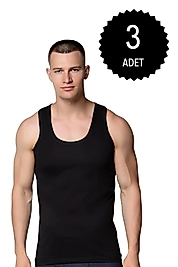 Gümüş 4003 Penye Erkek Askılı Düz Atlet Siyah 3 lü Paket