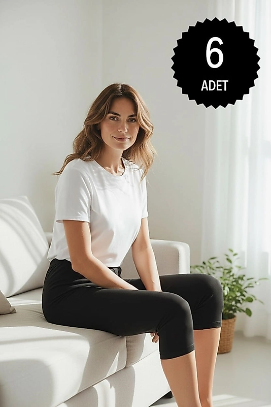 Sıla Sella 110 Kadın Viskon Siyah Diz Altı Tayt 6'lı Paket