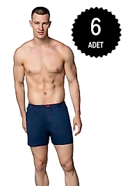 Gümüş 4020 Erkek Penye Havlu Bel Düz Boxer Lacivert 6 lı Paket