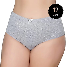 Gümüş 3092 Kadın Yüksek Bel  Çizgili ( Fitilli ) Bato Külot Gri 12 li Paket