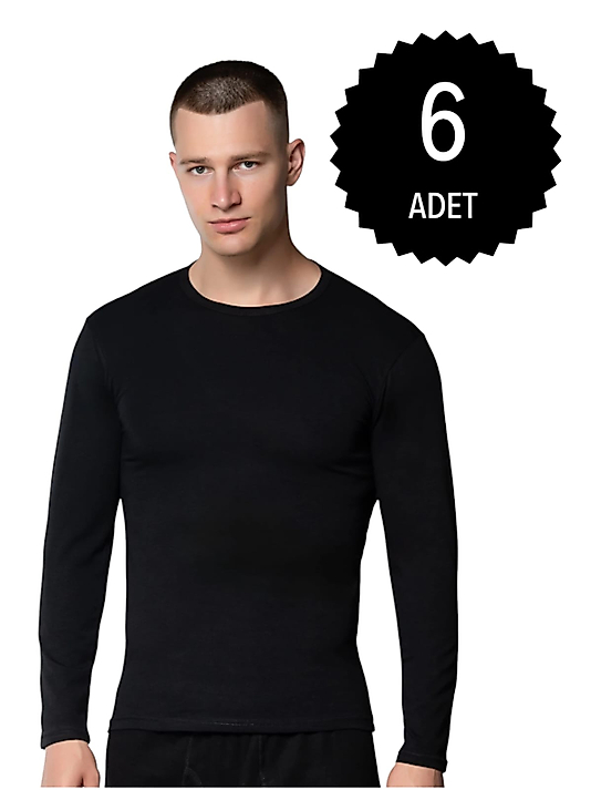 Gümüş 4022 Erkek Likralı Uzun Kol Fanila Atlet Siyah 6 lı Paket