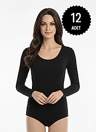 Sıla Sella 204 Viskon Uzun Kol Siyah Body 12'li Paket