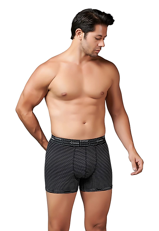 Gümüş 3114 Erkek Likralı Çizgili Boxer Siyah 6 lı Paket