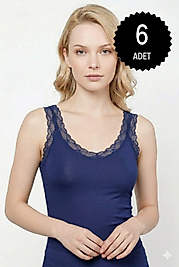 Sıla Sella 319 Kadın Viskon Dantel Askılı Atlet 6'lı Paket