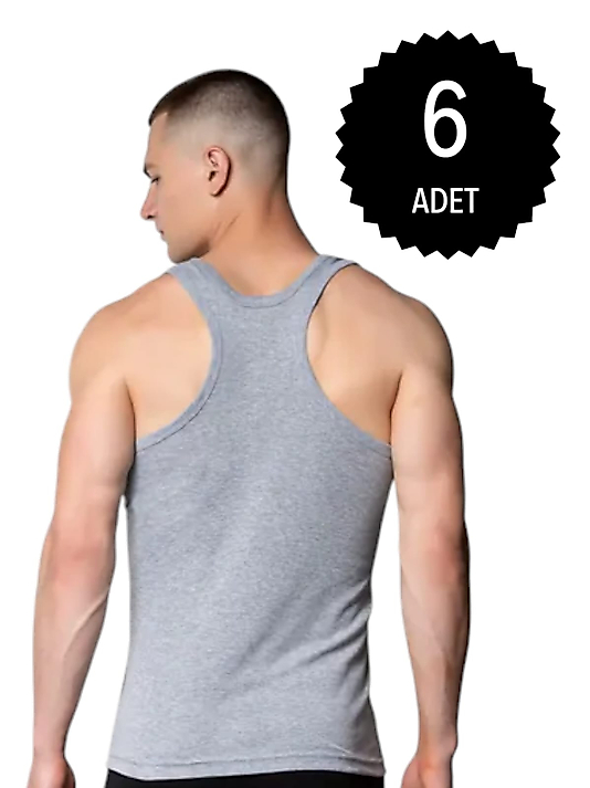 Gümüş 4019 Ribana (likralı) Erkek Arkası Çapraz Atlet Gri 6 lı Paket