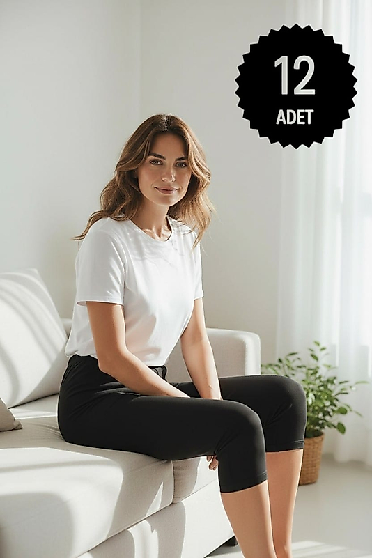 Sıla Sella 110 Kadın Viskon Siyah Diz Altı Tayt 12'li Paket