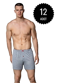 Gümüş 4020 Erkek Penye Havlu Bel Düz Boxer Gri 12 li Paket