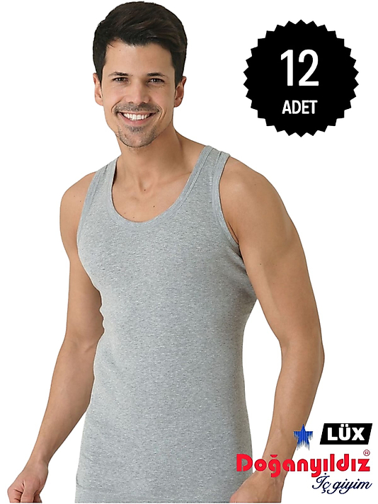 Doğan Yıldız 1310 Lüks Ribana (Likralı) Erkek Askılı Atlet Gri 12 lİ Paket