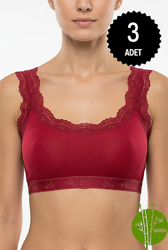 Dondeza Kadın Dantel Askılı Pedli Bambu Büstiyer 3'lü Paket