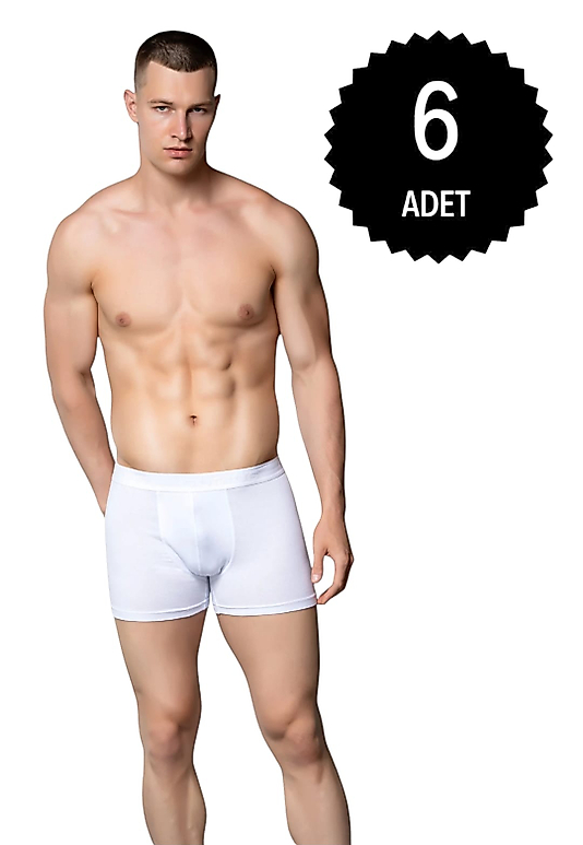 Gümüş 4018 Erkek Likralı Boxer Beyaz 6 lı Paket
