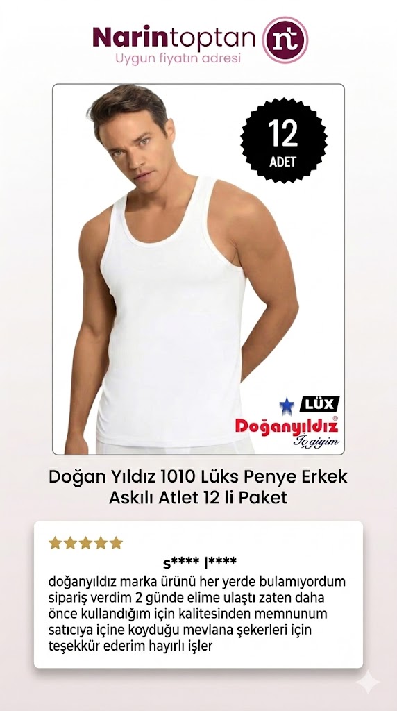 doğan yıldız 1010 lüks penye erkek askılı atlet 12 li paket orijinal ürün müşteri yorumu narin toptan