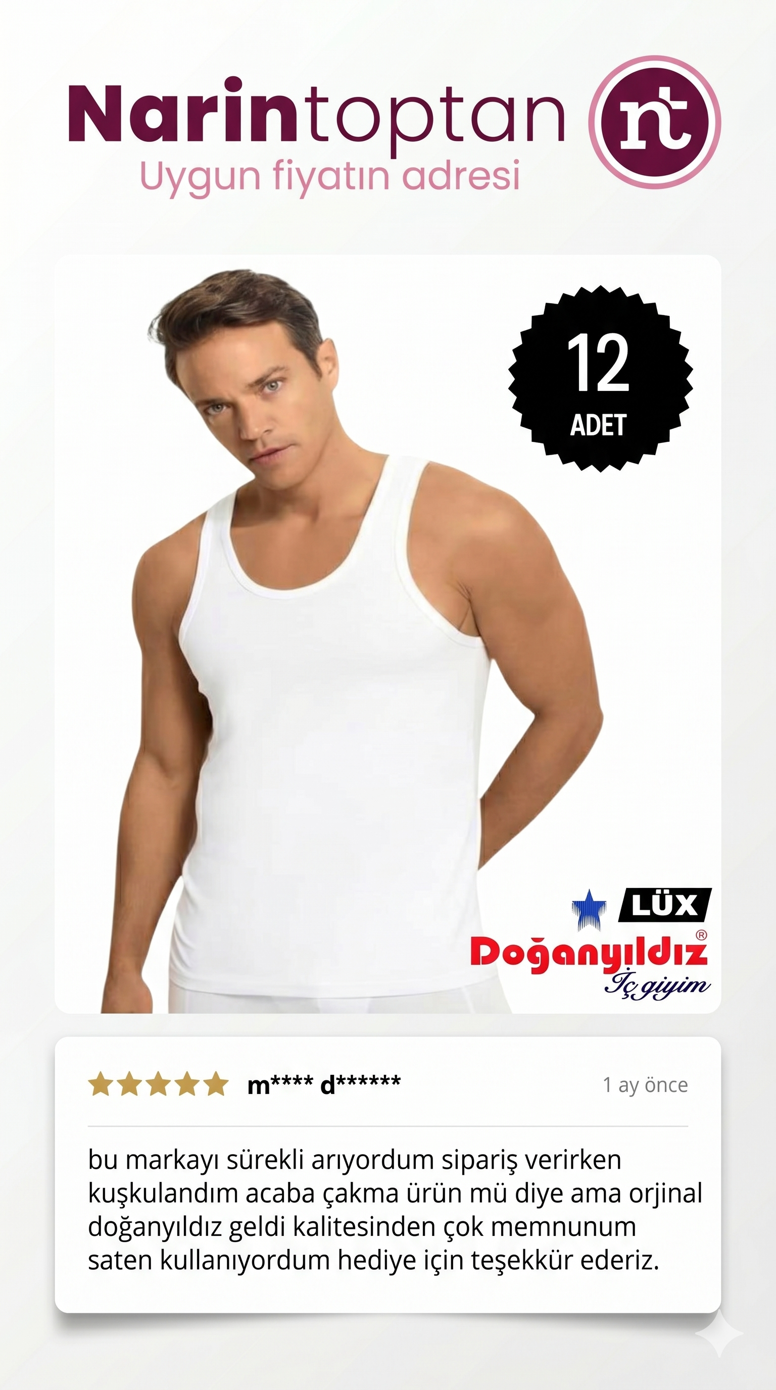 Doğan Yıldız orijinal 1010 lüks penye erkek askılı atlet 12 paket müşteri yorumu narin toptan