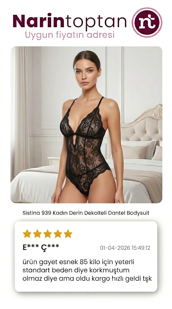 Sistina 939 kadın derin dekolteli dantel bodysuit siyah renk müşteri yorumu memnuniyeti narin toptan