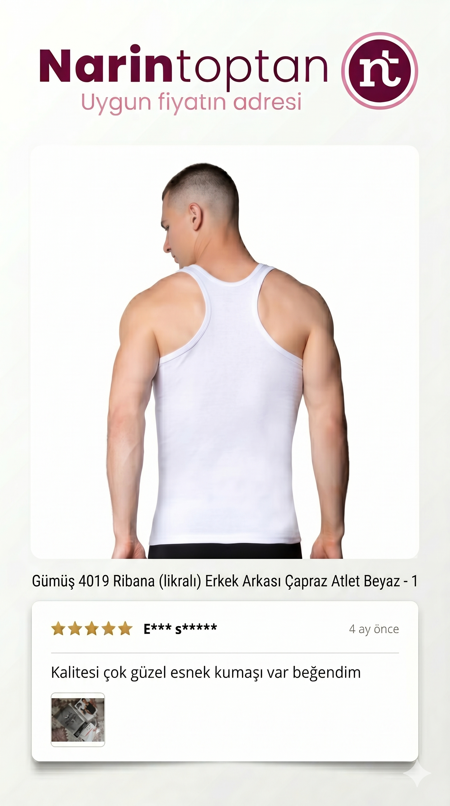 Gümüş 4019 ribana likralı erkek arkası çapraz atlet beyaz orijinal ürün müşteri yorumu narin toptan