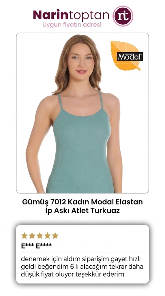 gümüş 7012 kadın modal elastan ip askı atlet turkuaz orijinal ürün müşteri yorumu memnuniyeti narin toptan