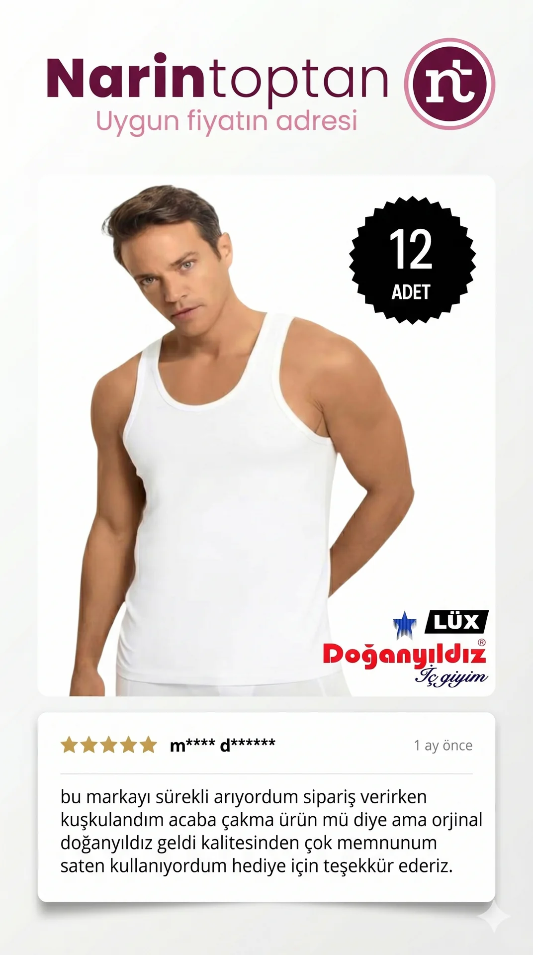 Doğan Yıldız orijinal 1010 lüks penye erkek askılı atlet 12 paket müşteri yorumu narin toptan