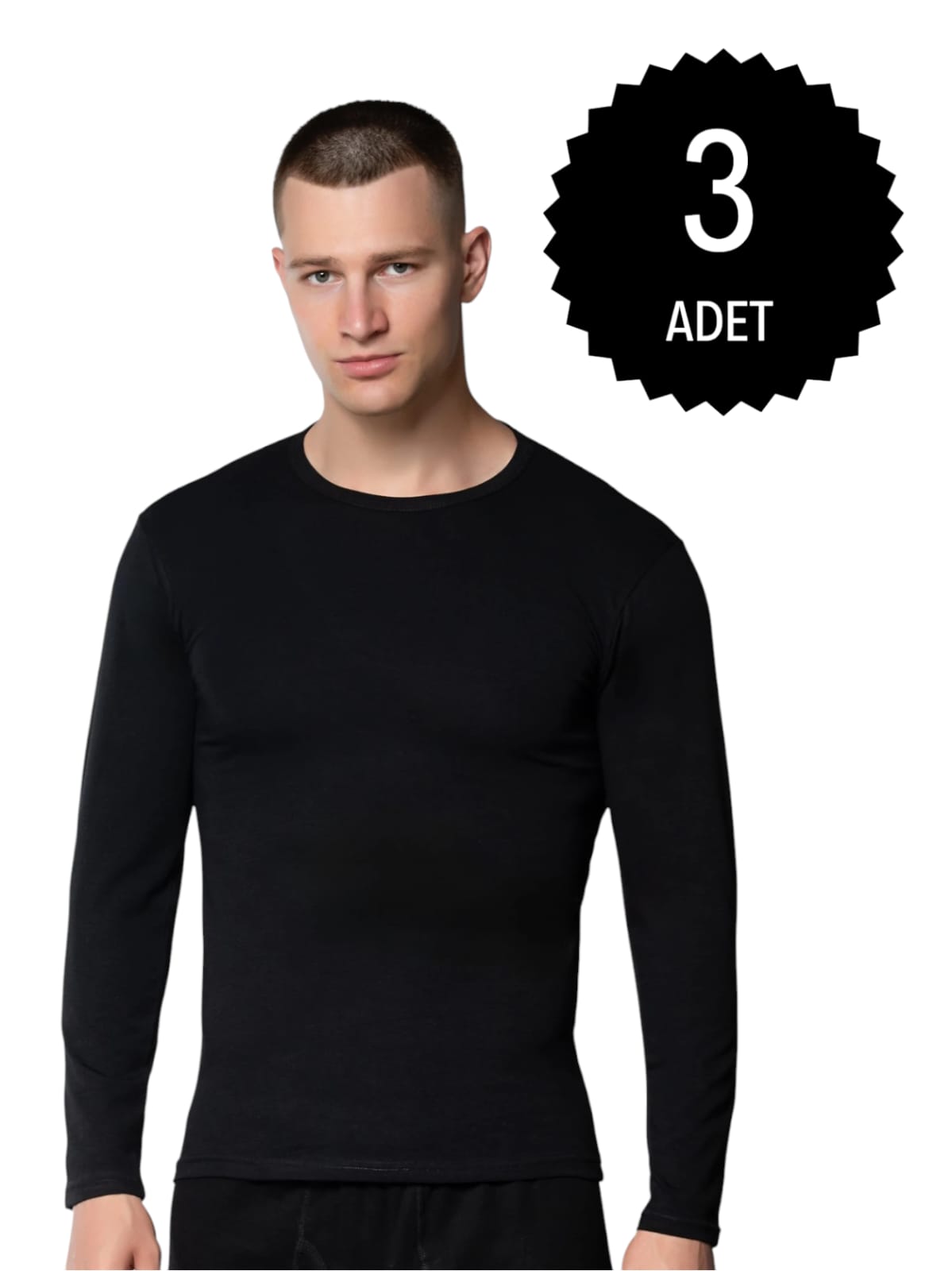 Gümüş 4022 Erkek Likralı Uzun Kol Fanila Atlet Siyah 3 lü Paket