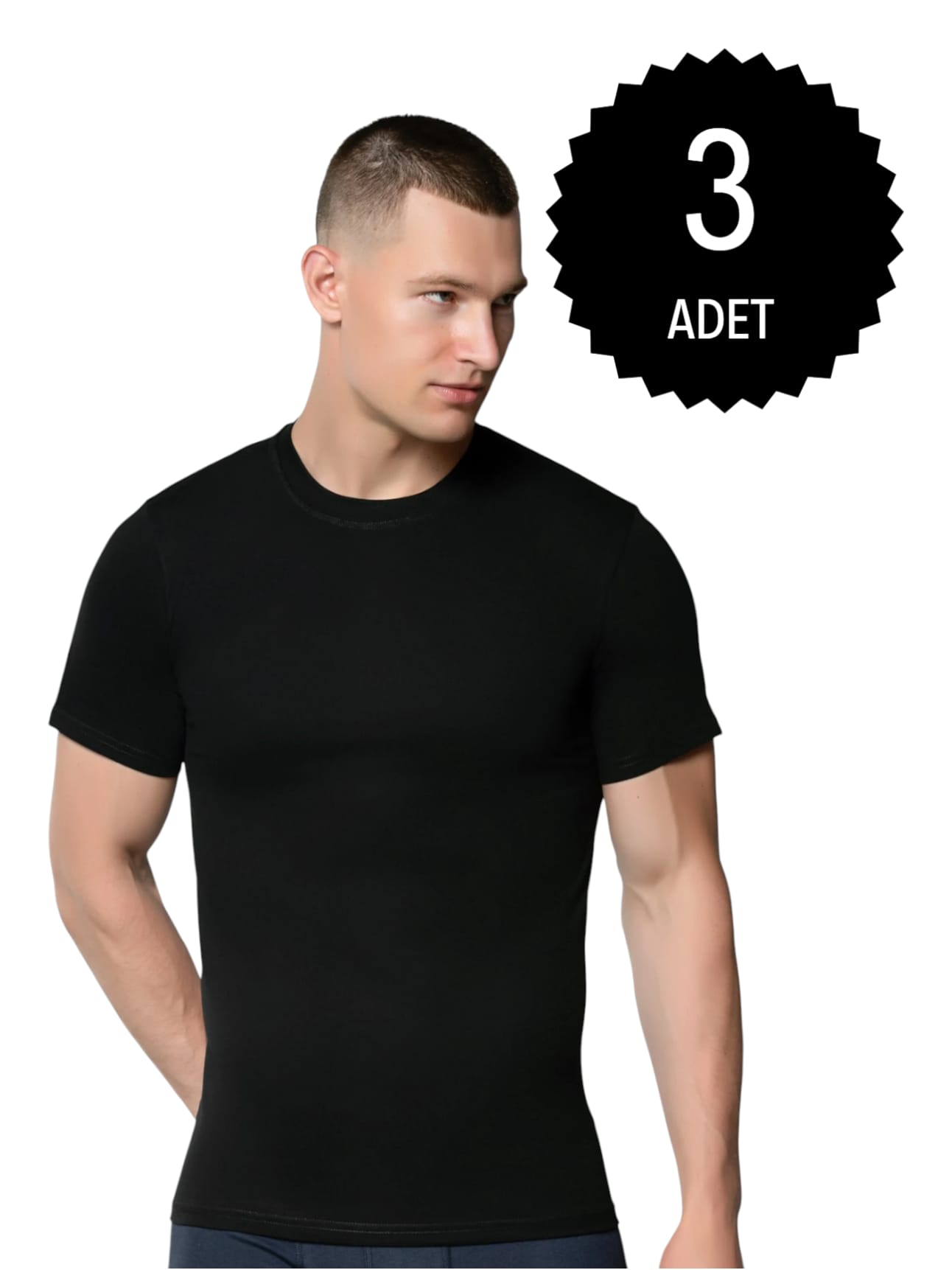 Gümüş 4008 Erkek Penye Renkli Sıfır Yaka Atlet Siyah 3 lü Paket