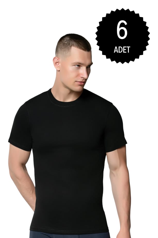 Gümüş 4008 Erkek Penye Renkli Sıfır Yaka Atlet Siyah 6 lı Paket