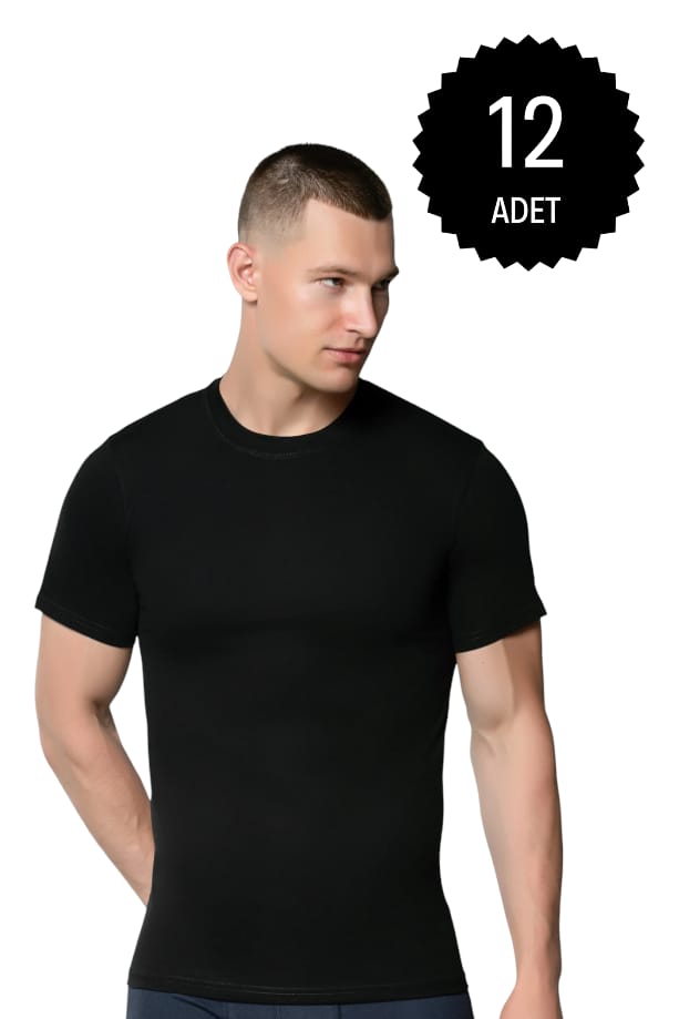 Gümüş 4008 Erkek Penye Renkli Sıfır Yaka Atlet Siyah 12 li Paket