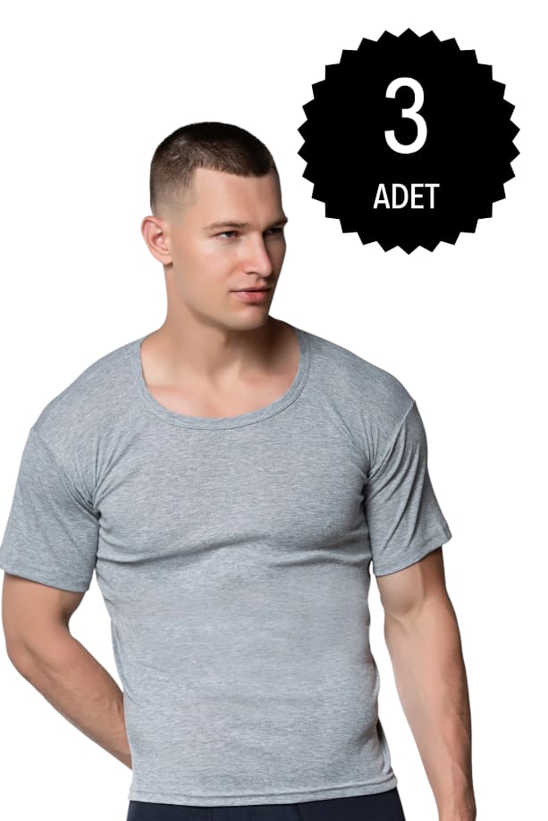 Gümüş 3101 Erkek Renkli Ribana Bisiklet Yaka Gri 3 lü Paket
