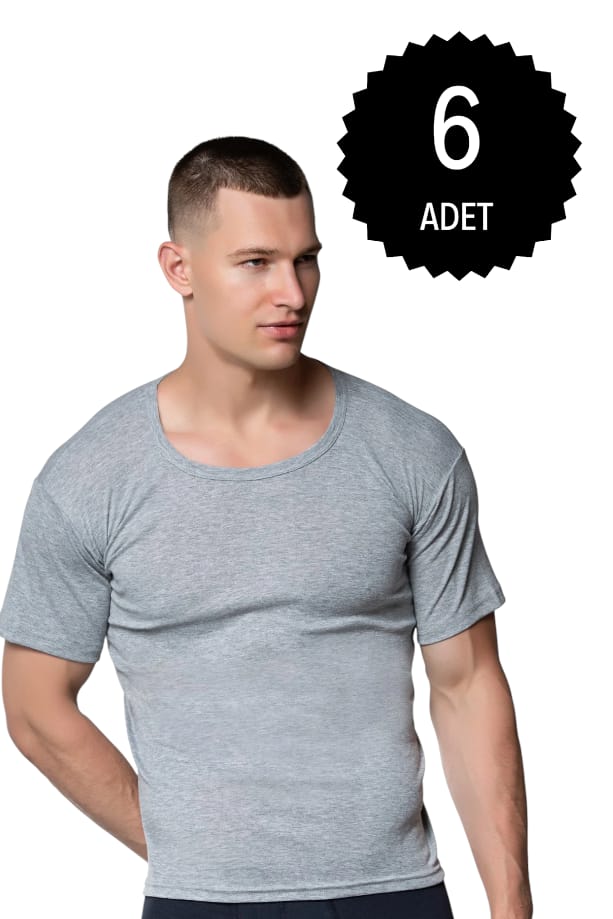 Gümüş 3101 Erkek Renkli Ribana Bisiklet Yaka Gri 6 lı Paket