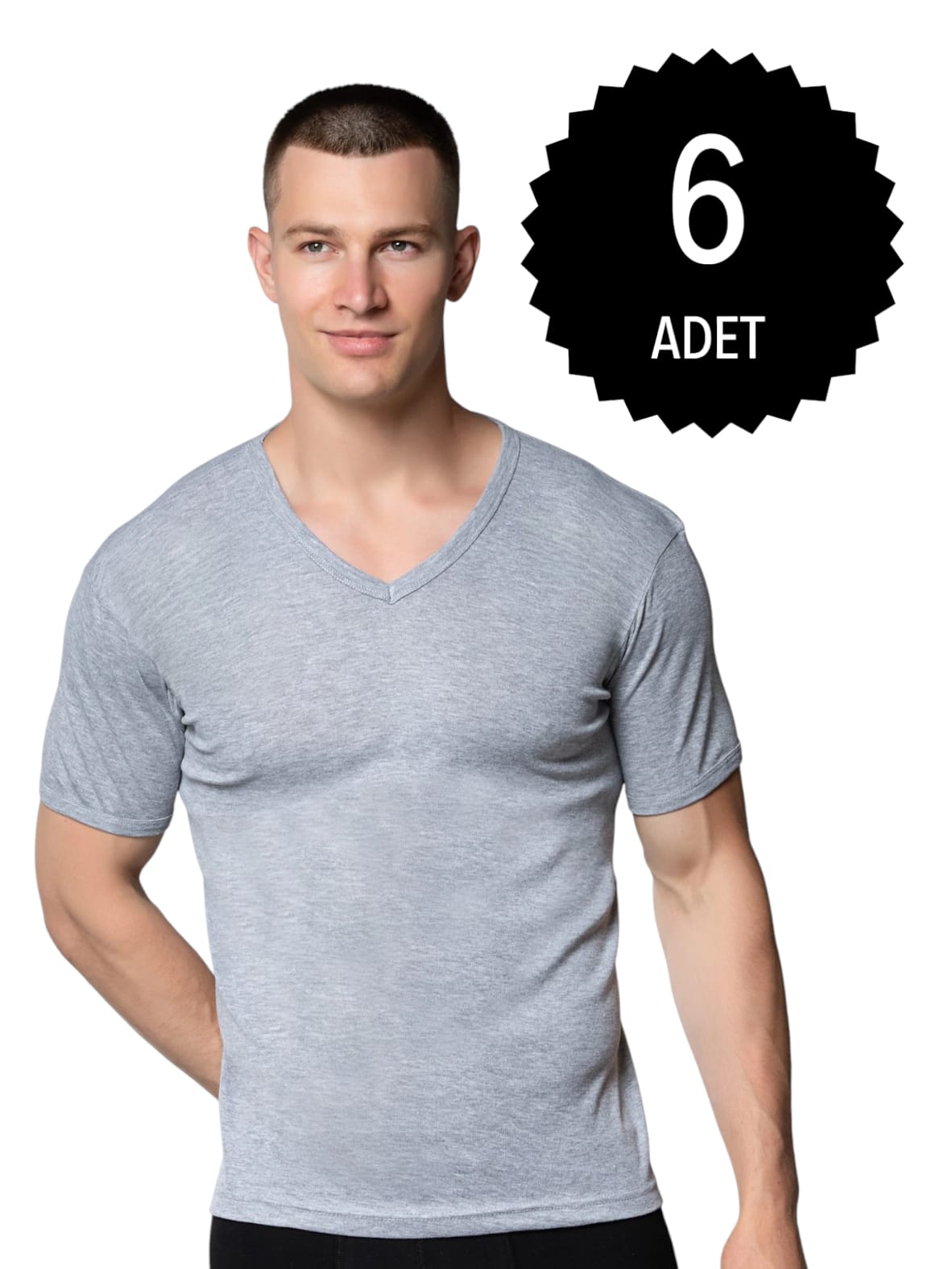 Gümüş 4051 Erkek V Yaka Spor Kollu Fanila Gri 6 lı Paket