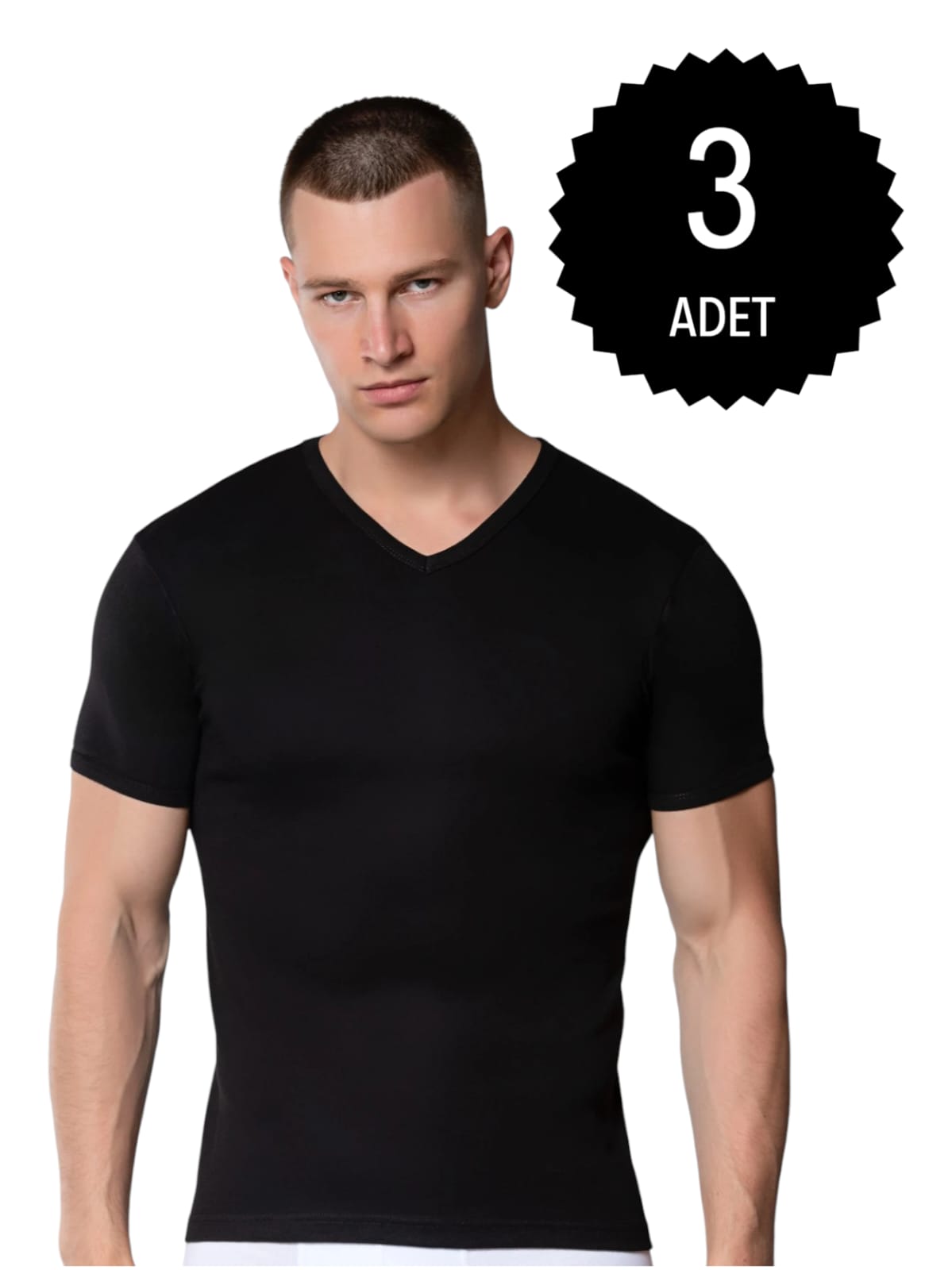 Gümüş 4051 Erkek V Yaka Spor Kollu Fanila Siyah 3 lü Paket