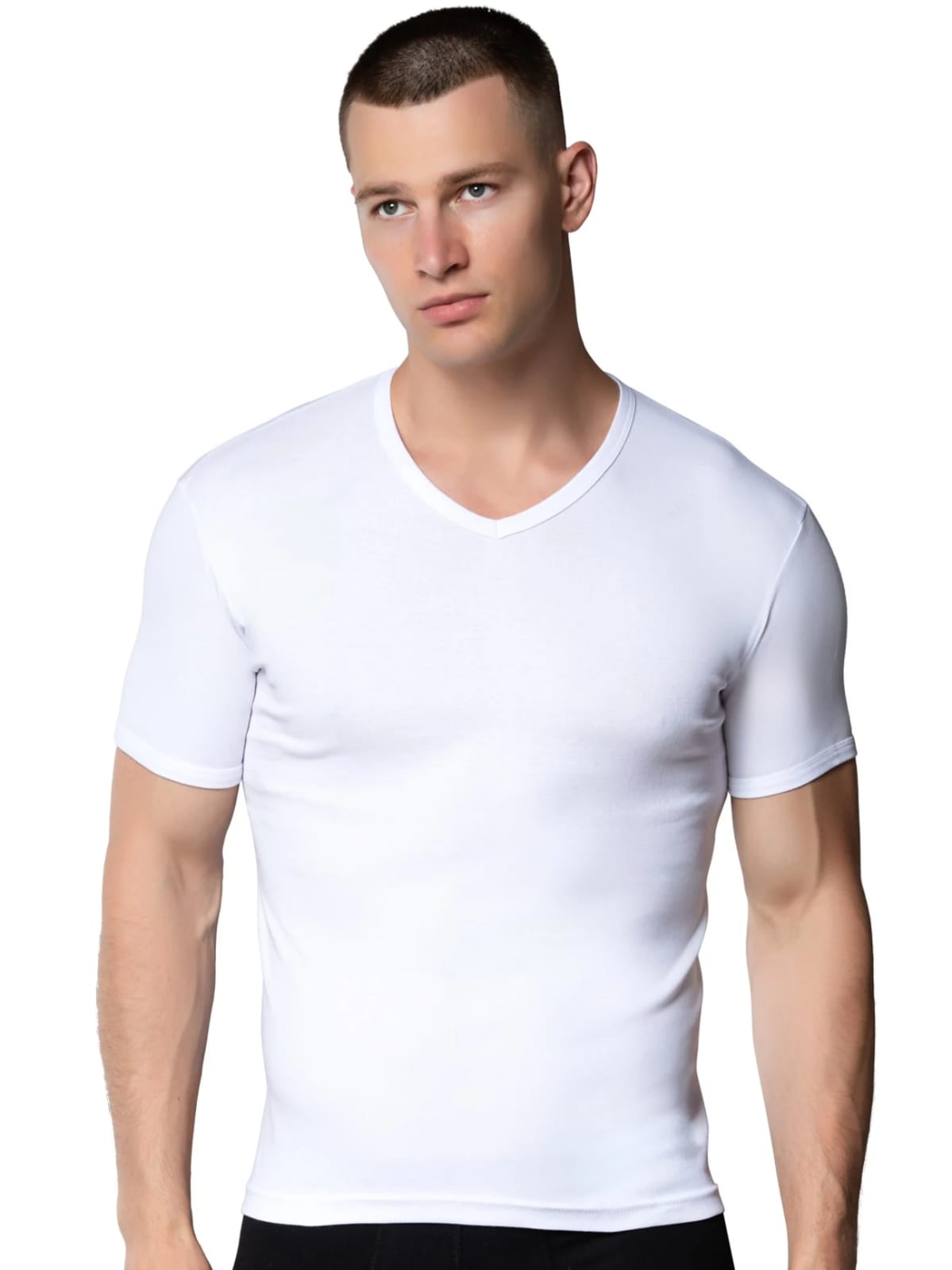 Gümüş 4051 Erkek V Yaka Spor Kollu Fanila Beyaz