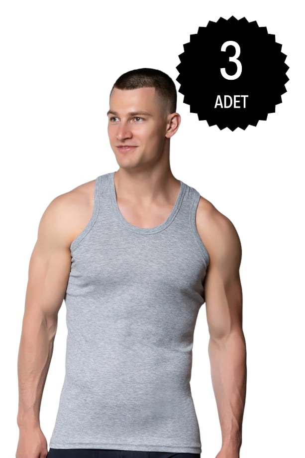 Gümüş 4004 Ribana (likralı) Erkek Askılı Atlet Gri 3 lü Paket