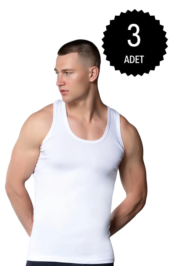 Gümüş 3002 Ribana (likralı) Erkek Askılı Atlet Beyaz 3 lü Paket