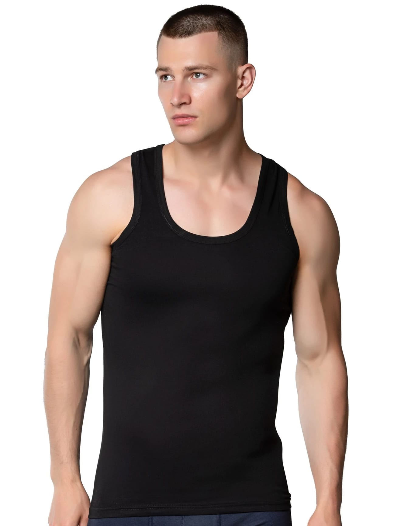 Gümüş 4003 Penye Erkek Askılı Düz Atlet Siyah