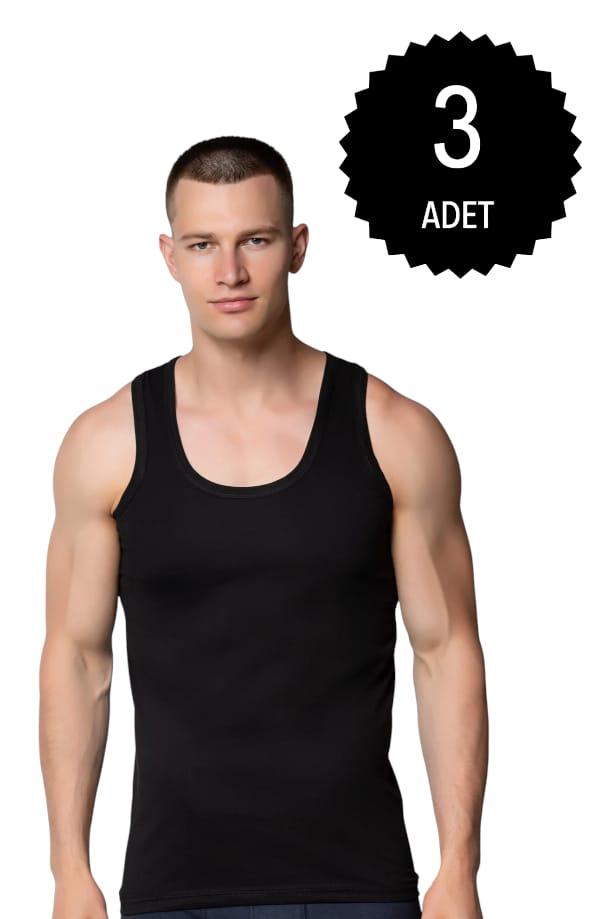 Gümüş 4003 Penye Erkek Askılı Düz Atlet Siyah 3 lü Paket
