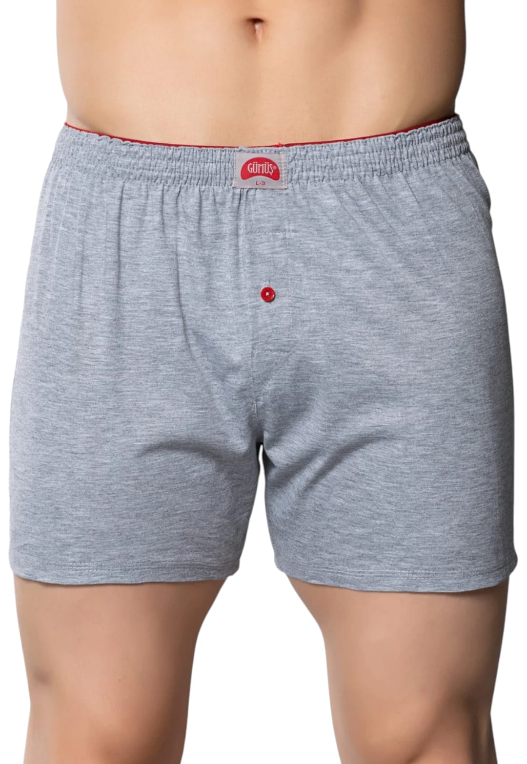 Gümüş 4020 Erkek Penye Havlu Bel Düz Boxer Gri