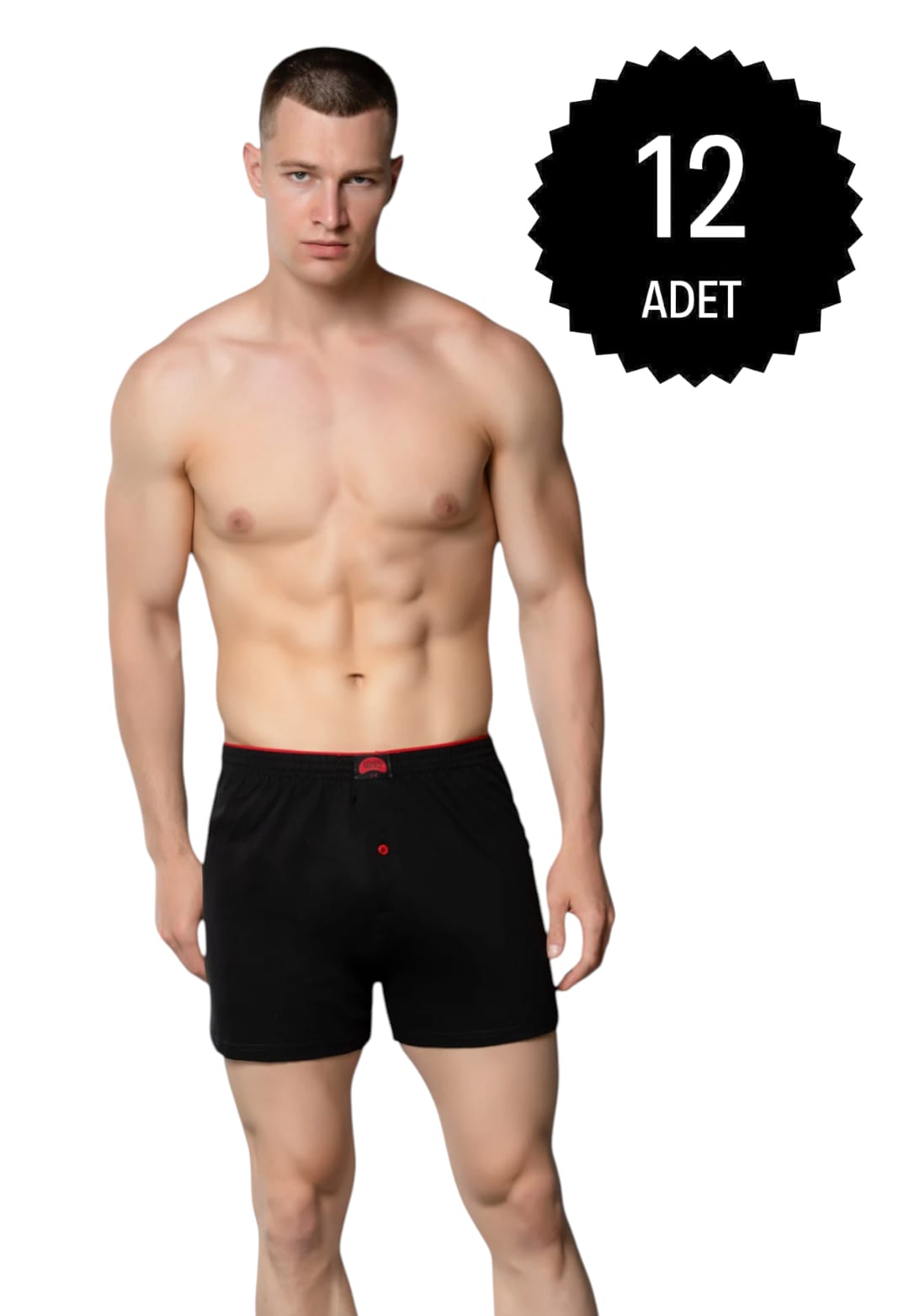 Gümüş 4020 Erkek Penye Havlu Bel Düz Boxer Siyah 12 li Paket