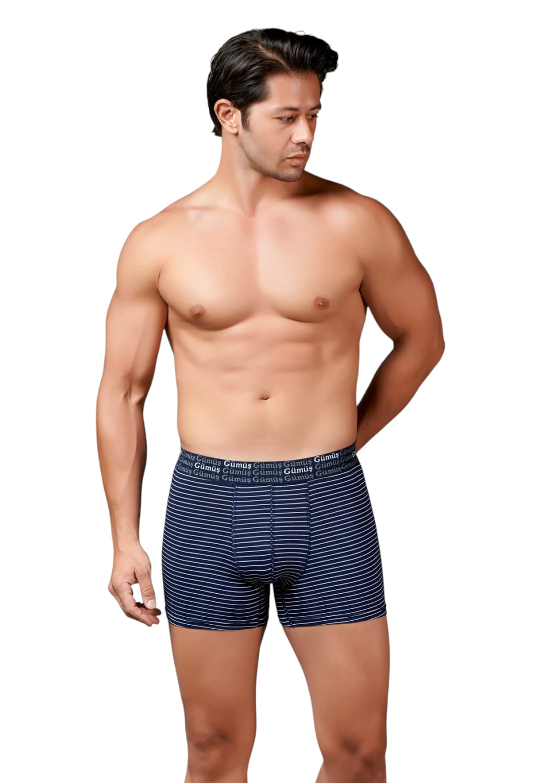 Gümüş 3114 Erkek Likralı Çizgili Boxer Lacivert 3 lü Paket