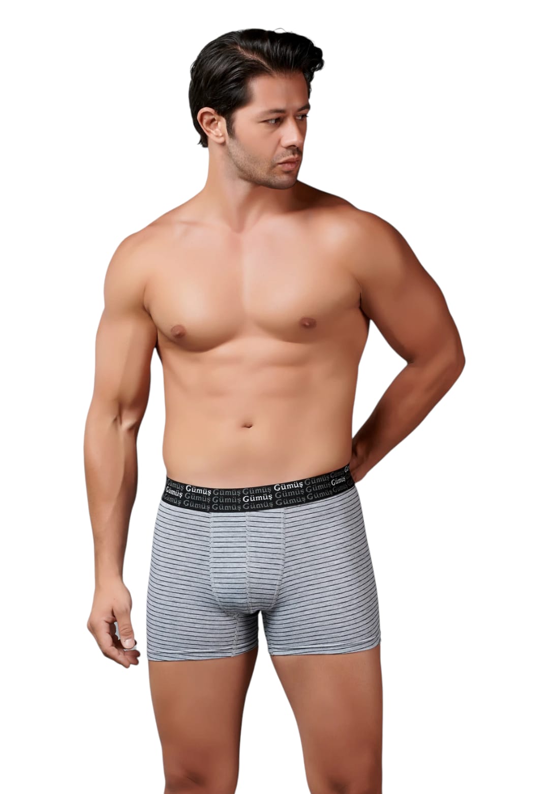 Gümüş 3114 Erkek Likralı Çizgili Boxer Gri 3 lü Paket