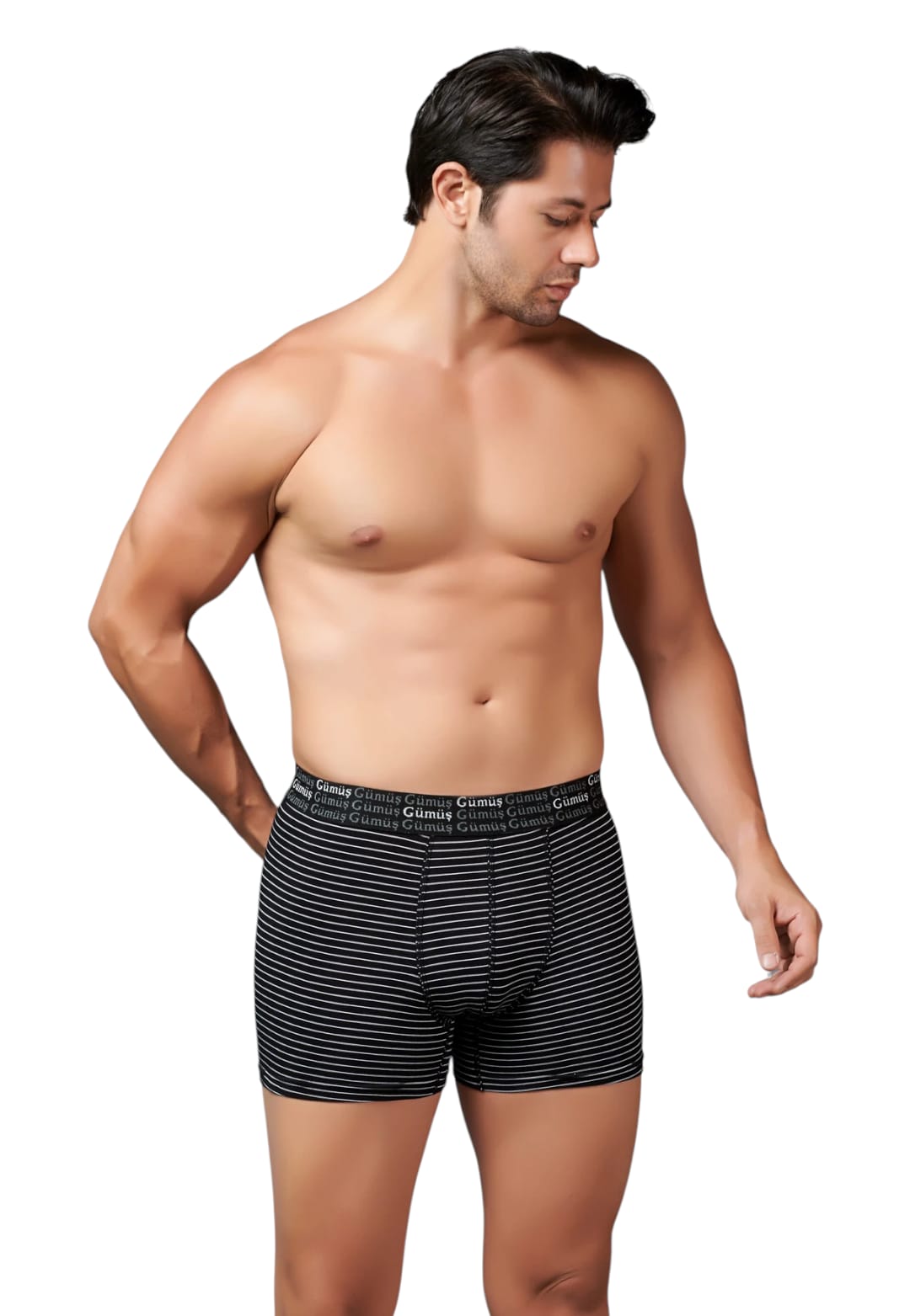 Gümüş 3114 Erkek Likralı Çizgili Boxer Siyah 3 lü Paket