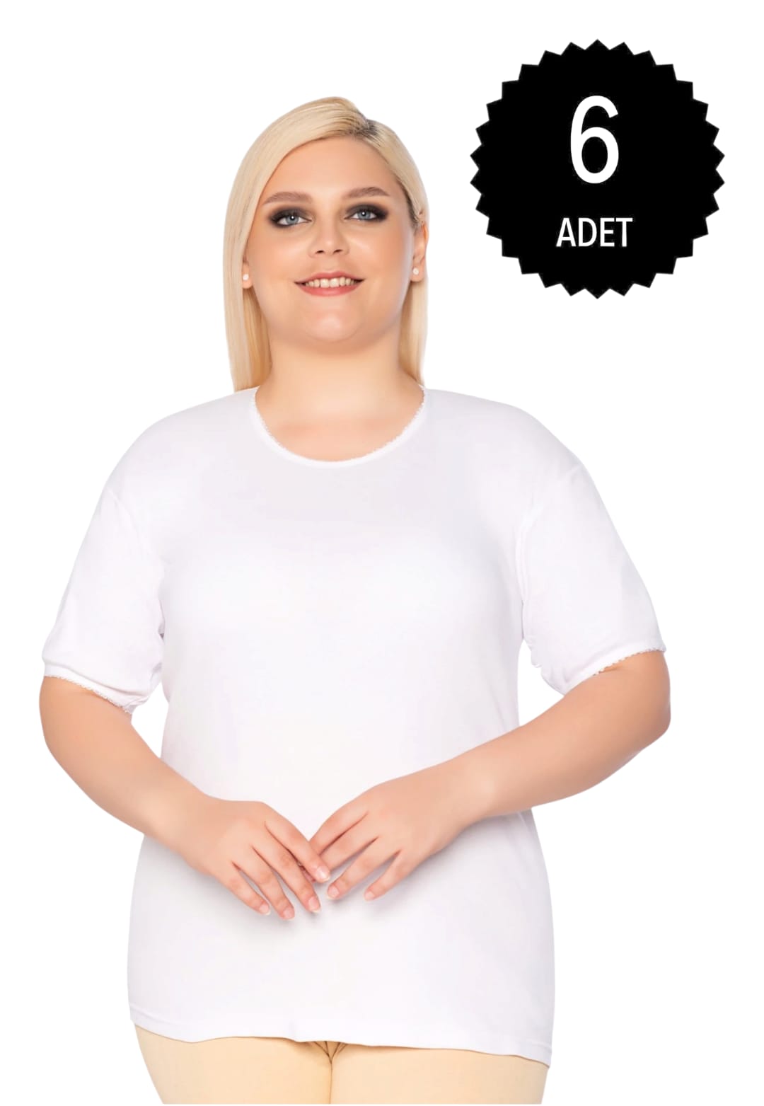 Gümüş 3013 Kadın Ribana ( Likralı ) Kollu Kaşkorse Anne Atlet Beyaz 6 lı Paket