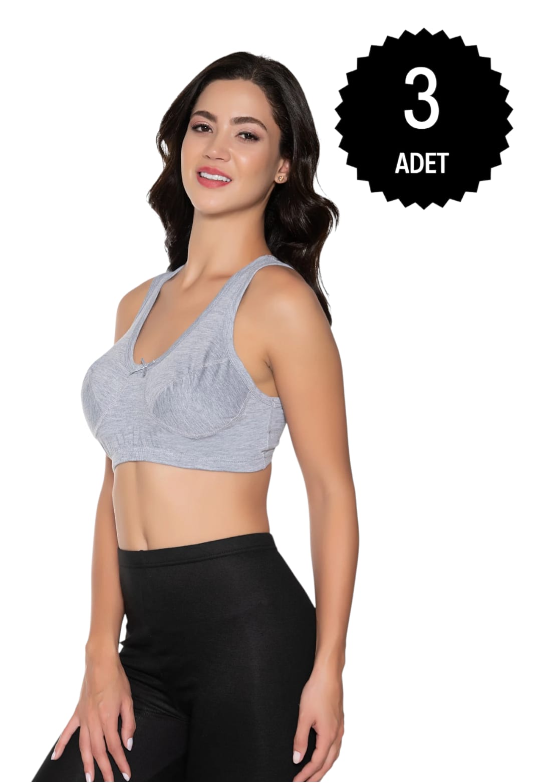 Gümüş 3049 Kadın Penye Yarım Atlet Body Sütyen Gri 3 lü Paket