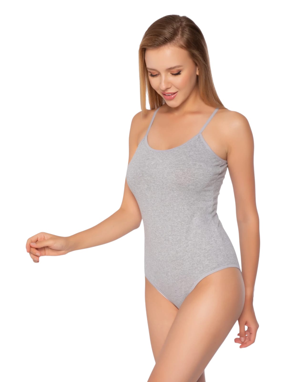 Gümüş 4025 Kadın Likralı İp Askı Kancalı Body Gri