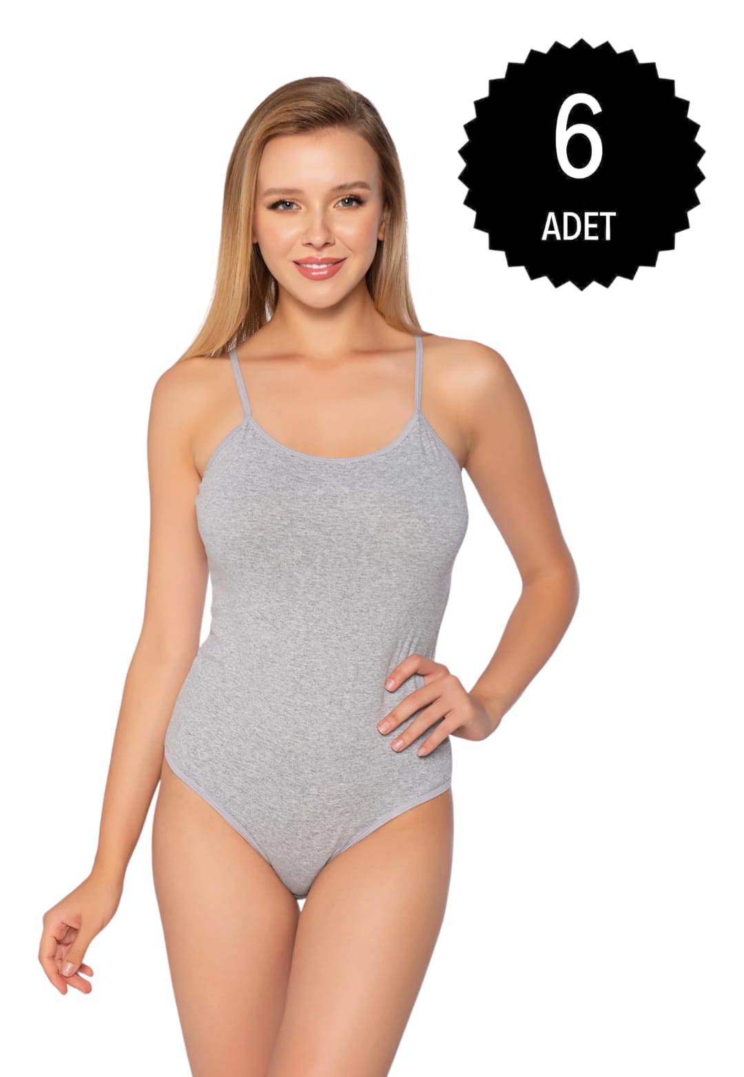 Gümüş 4025 Kadın Likralı İp Askı Kancalı Body Gri 6 lı Paket